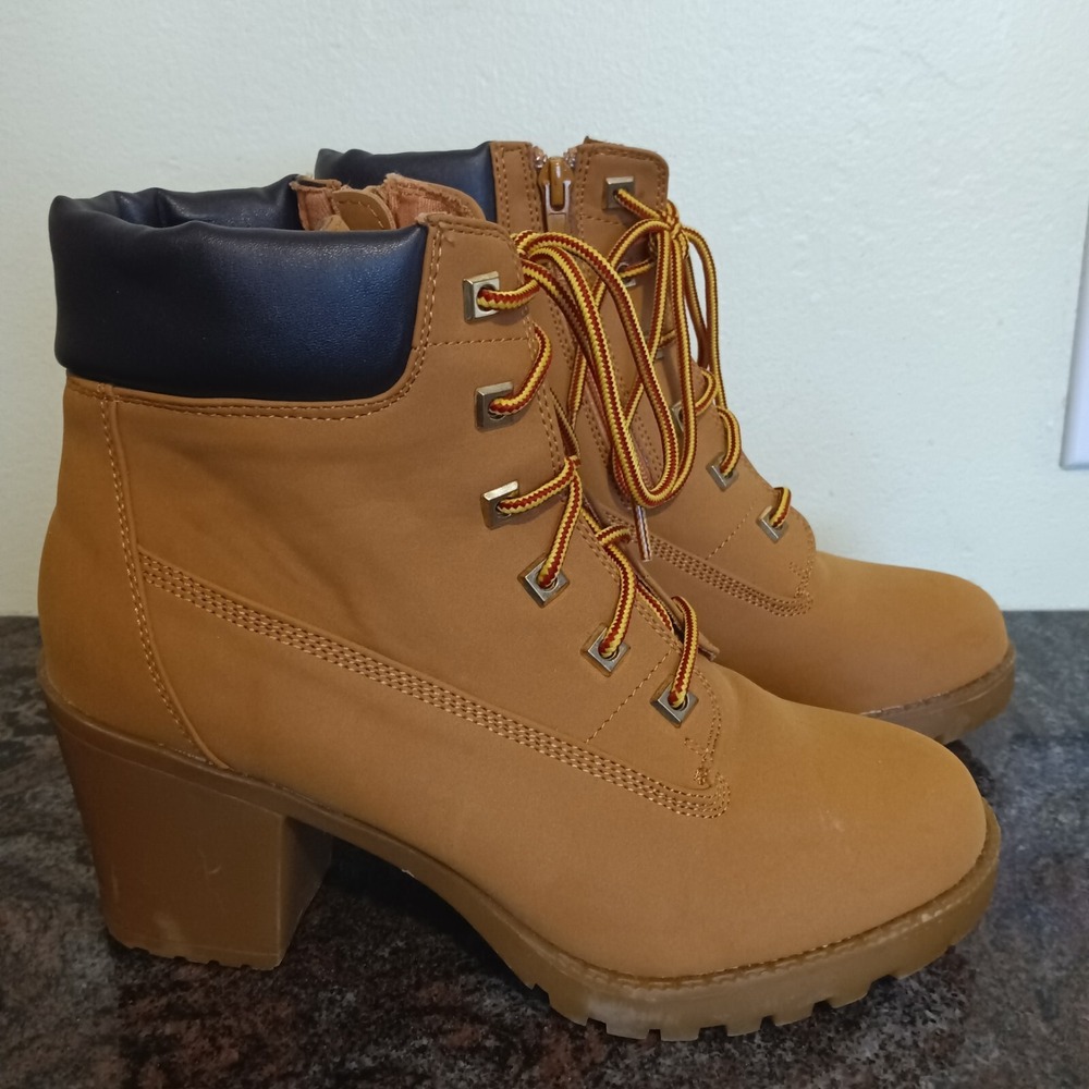 Zigisoho Womens Workboot Style Heeled Boots – Tan - Size 8 1/2 - Picture 4 of 10
